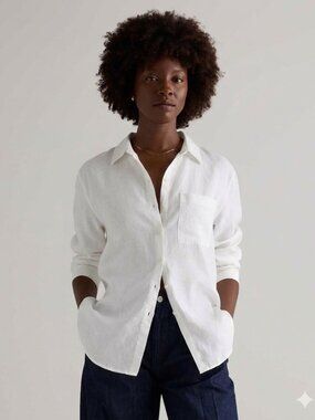 Nine West White Linen Blend Button Down Shirt NWT Women's Size L Relaxed Fit